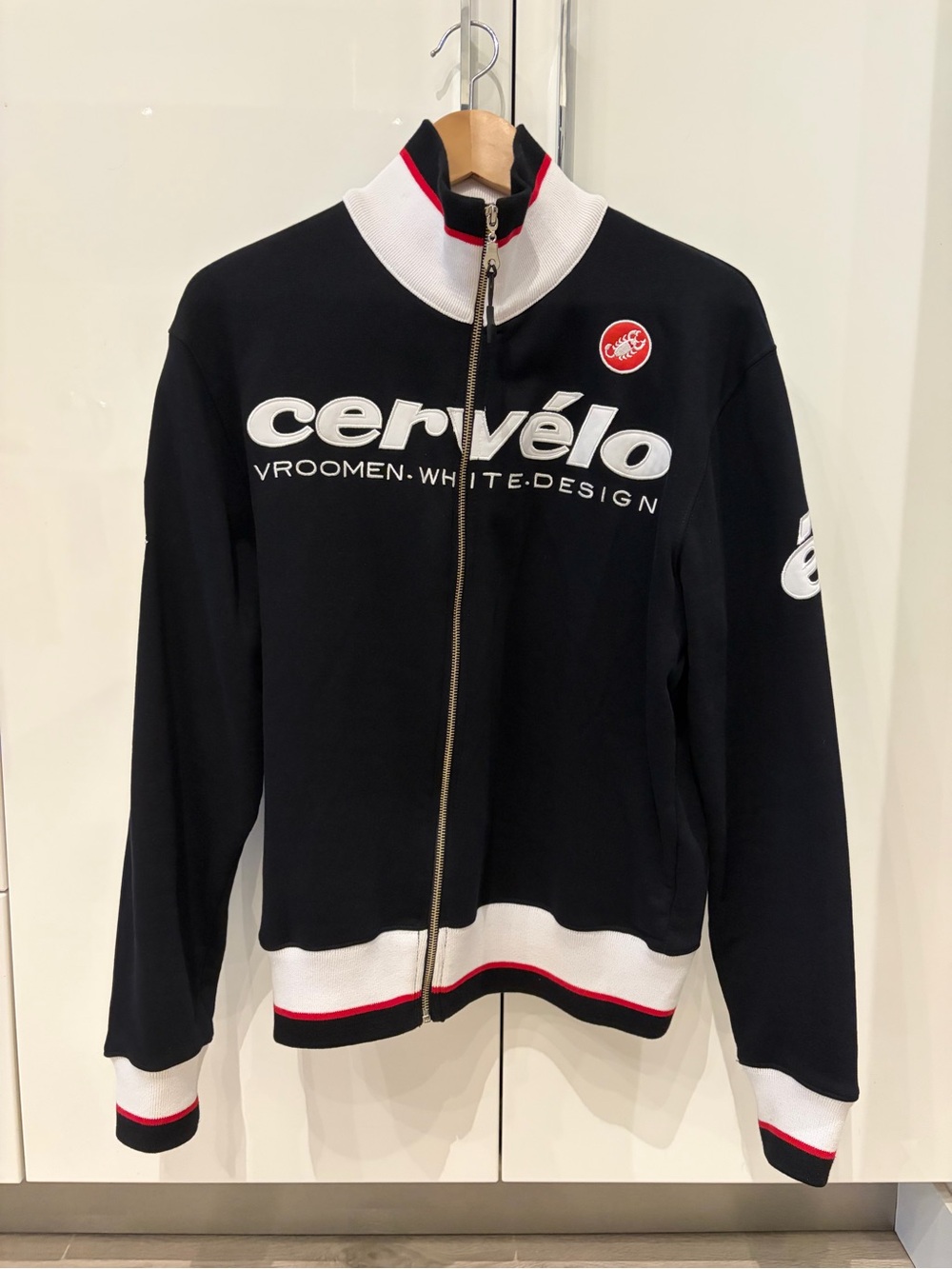 Cervélo Black Zip-Up Bomber Jacket with White & Red Trim